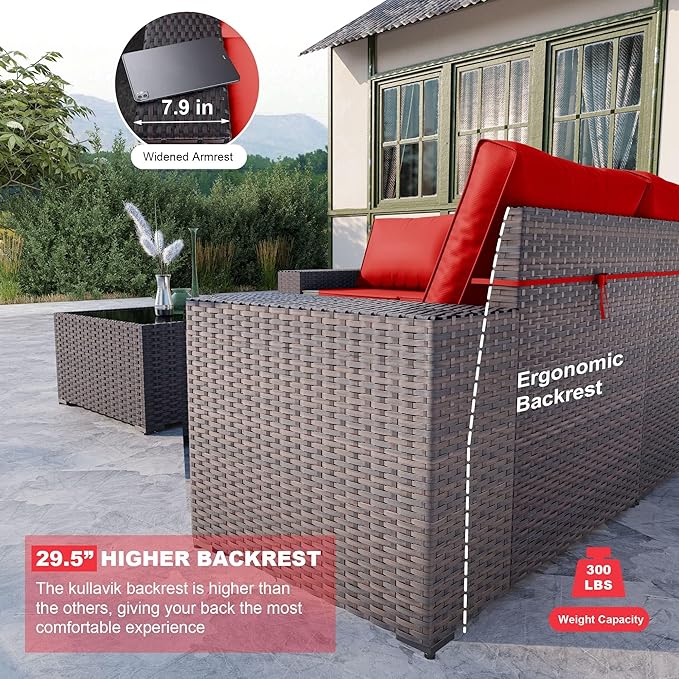 Kullavik 6PCS Outdoor Patio Furniture Set PE Wicker Rattan Sectional Sofa Pat...