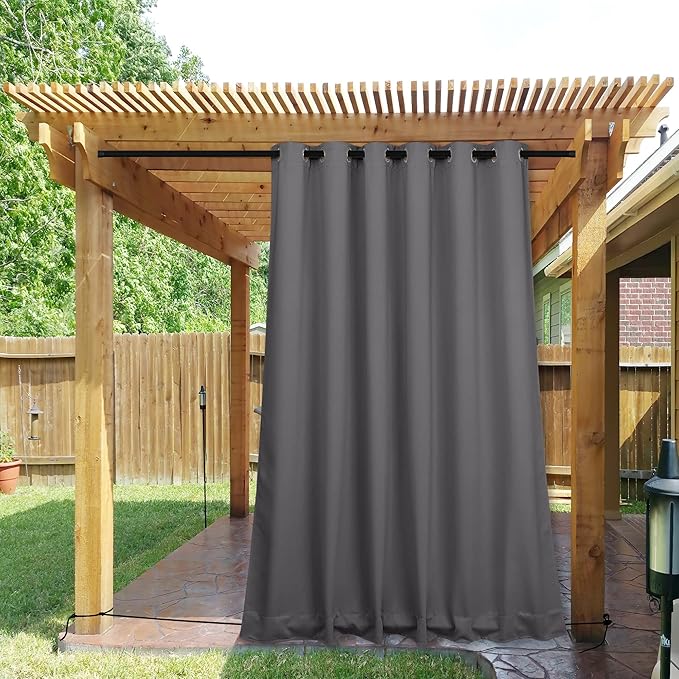 NICETOWN 2 Panels Outdoor Curtains for Patio Waterproof & Windproof, Grom...