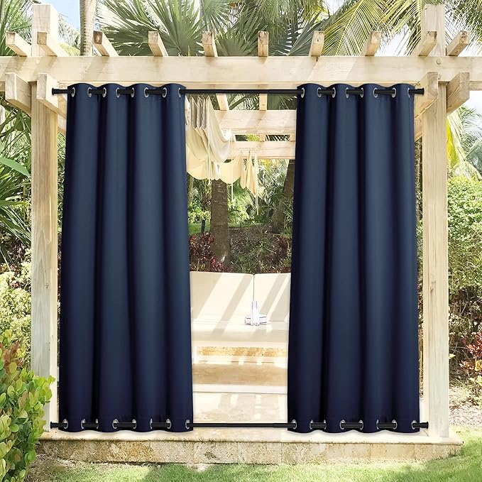 NICETOWN 2 Panels Outdoor Curtains for Patio Waterproof, Rustproof Top and Bo...