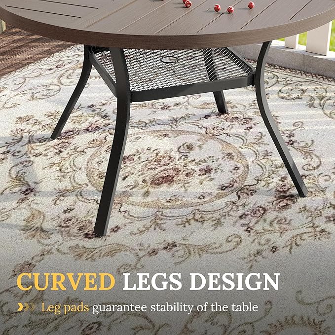 VICLLAX Round Patio Table with Adjustable Umbrella Hole for 6, All Weather Me...