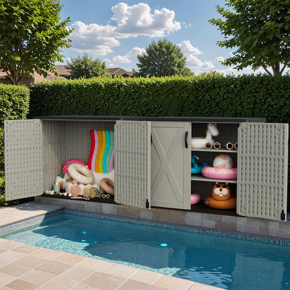 Greesum 26 Cuft Outdoor Storage Box with Lockable Doors, Beige