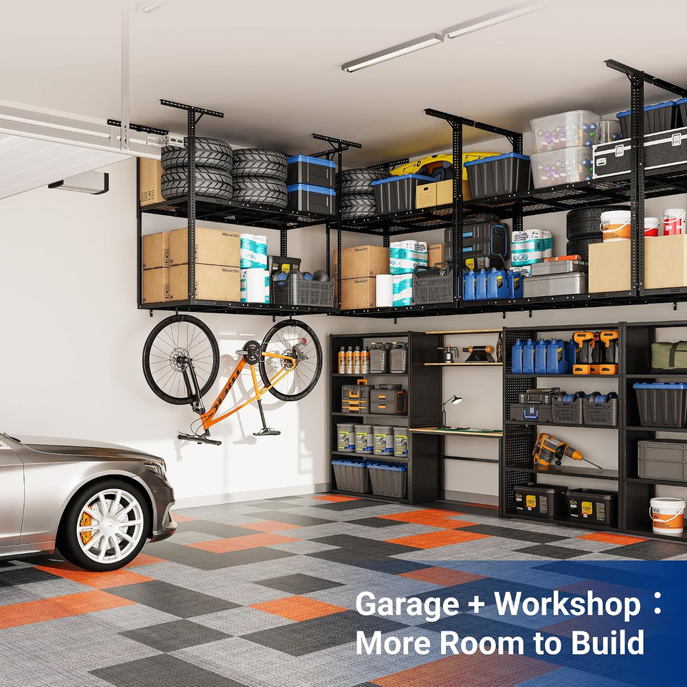 FLEXIMOUNTS 3x6 2-Tier Overhead Ceiling Garage Storage Rack, Black