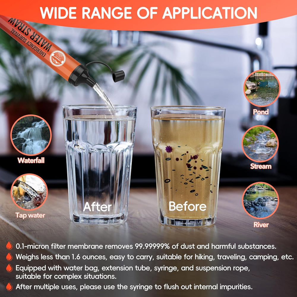 Water Filter Straw 3 Pack - Outdoor Camping & Hiking Survival Gear