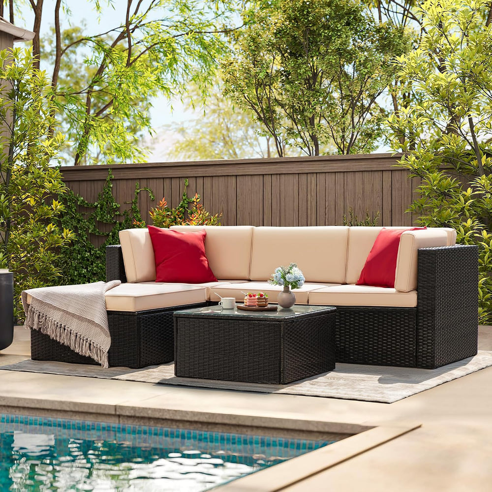 Greesum 5 Piece Patio Conversation Set Wicker Rattan Furniture Outdoor Sofa w...