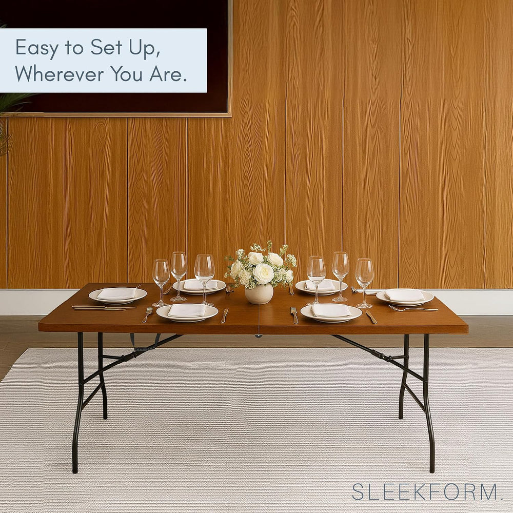 Sleekform 6 Ft Wooden Folding Banquet Table, 28 Inch, with Carry Handle