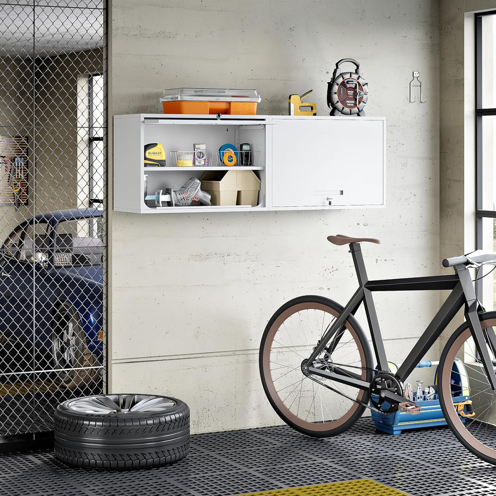 Metal Wall Cabinet with Locking Door and Shelf, Hanging Garage Cabinets with ...