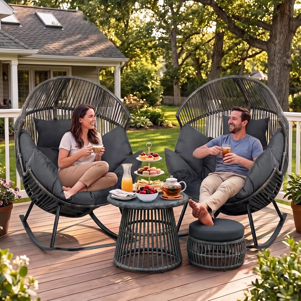 Shintenchi Oversized Outdoor Rocking Chair, Wicker Egg Patio Lounge Chair Bas...