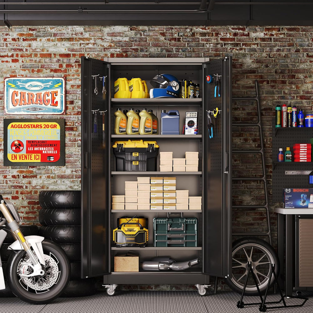 Reemoon 5 Adjustable 170 lb Shelves, Lockable Doors, Door pegboard and 4 Remo...