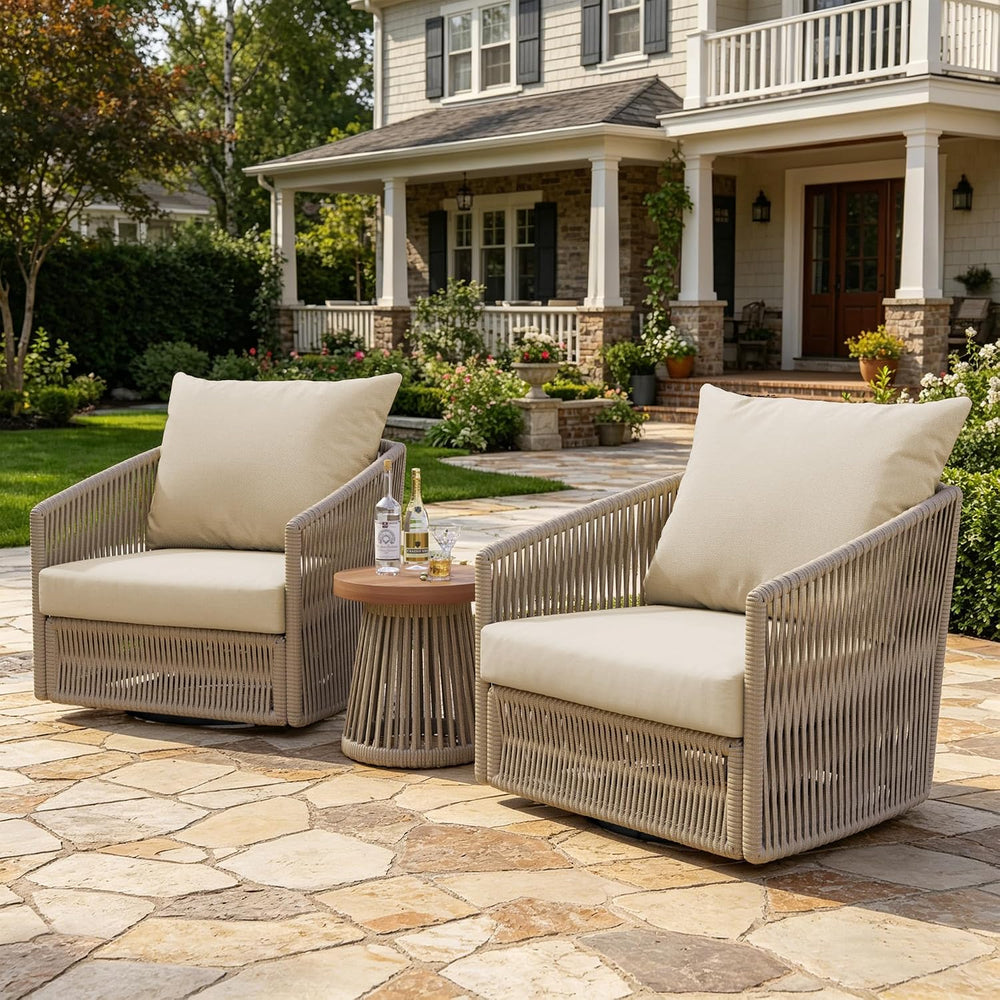3 Pieces Outdoor Swivel Chairs Wicker Patio Bistro Set with Coffee Table