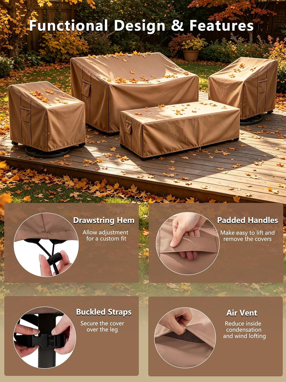 Patio Furniture Cover Set, 4 Piece Outdoor Furniture Cover Waterproof, 600D H...