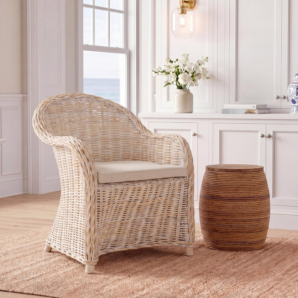 SAFAVIEH Callista Club Rattan Accent Chair, 24" White Washed SEA7001C