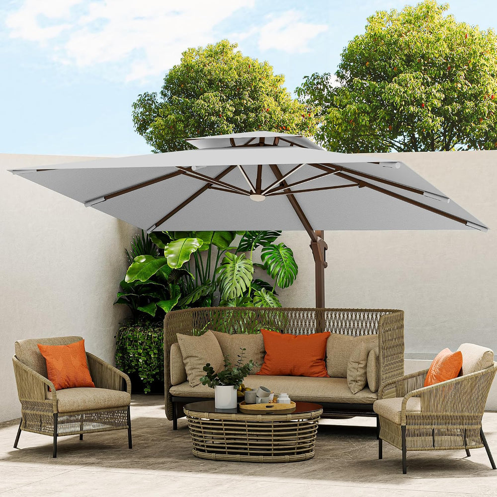 10 X 13 FT Cantilever Outdoor Patio Umbrella with LED Lights