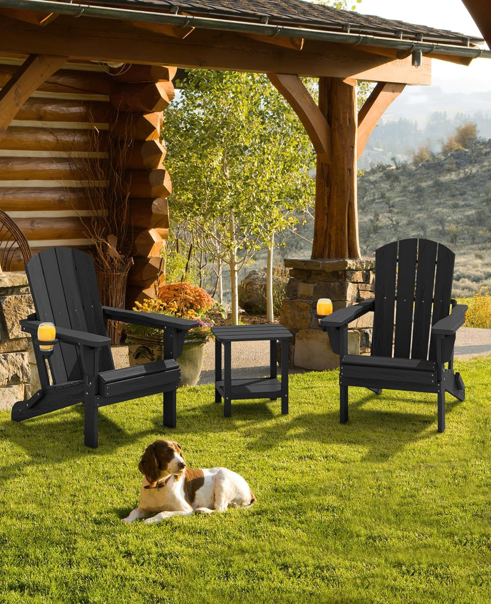 SERWALL Folding Adjustable Adirondack Chairs Set of 4, Cup Holders, Black