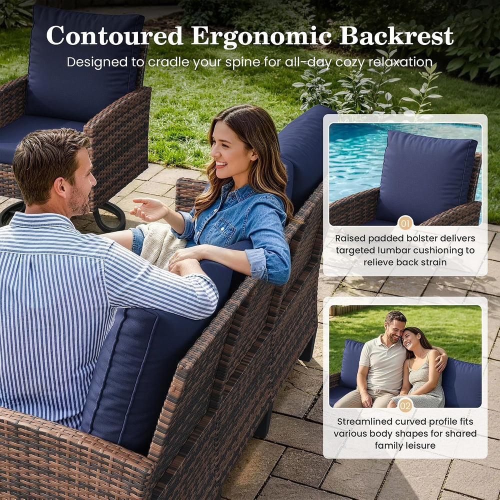 Amopatio 7 Pieces Patio Furniture Set with Fire Pit Table, 360° Swivel Chairs...
