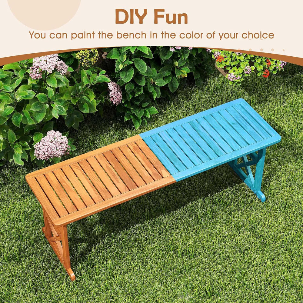HAPPYGRILL Acacia Wood Outdoor Bench for 2-3 People, Patio Bench with Slatted...