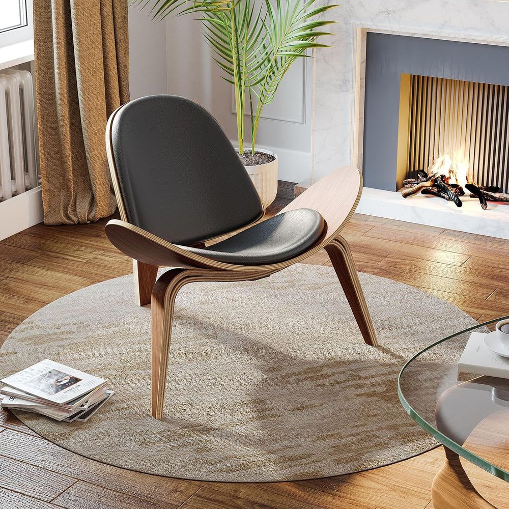 Mid Century Modern Shell Lounge Accent Chairs, Faux Leather