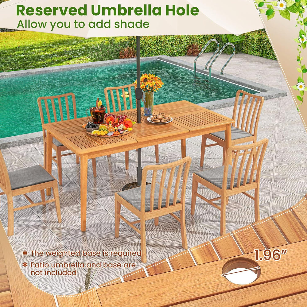 Tangkula 6-Person Outdoor Acacia Wood Dining Table, 67" Rectangular Table