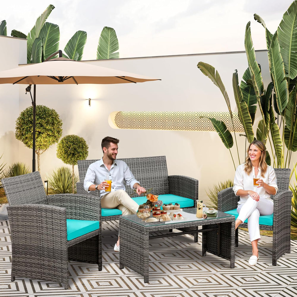 SUNLEI 4-Piece Outdoor Patio Furniture Set, Rattan Chair Wicker Conversation ...
