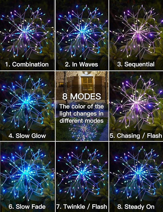 suddus Solar Garden Lights Outdoor Waterproof Decorative, 4Pack 150LED Firewo...