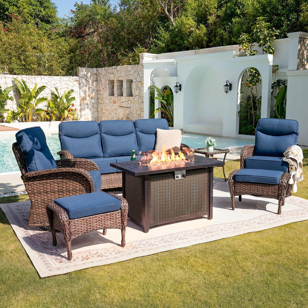Belord Upgraded 6“ Cushion Luxury Patio Furniture Set with Fire Pit Table - 7...
