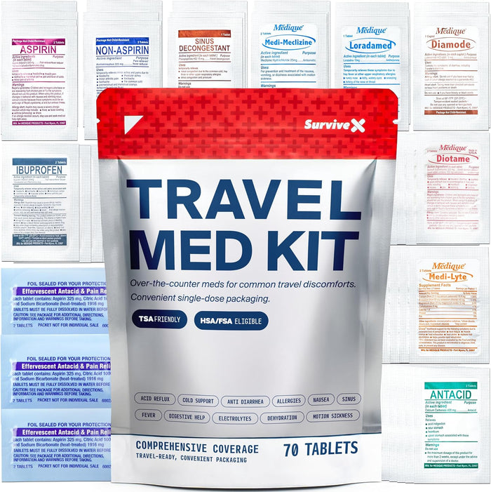 SurviveX Travel Medicine Kit - OTC Medications - Individual Packets