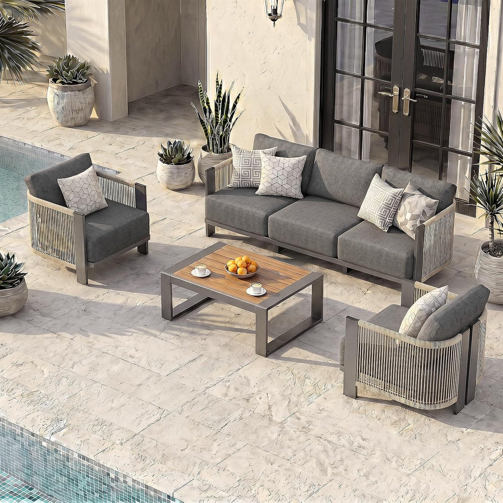 Vexwalx Luxury Patio Furniture Set, 4-Piece Curved Outdoor Furnitrue Set with...