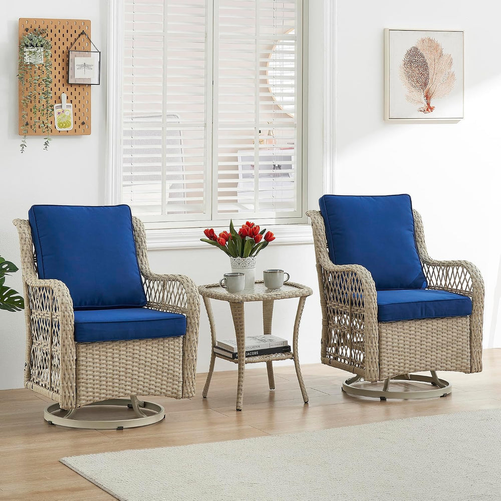 GAOMON 3 Piece Outdoor Patio Set, Wicker Rocking Bistro Set with 2 Swivel Cha...