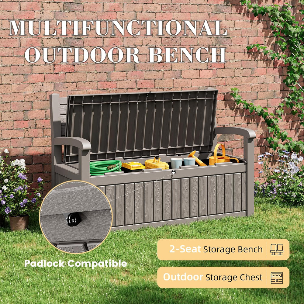 80 Gallon Lockable Deck Bench with Storage, Resin Stripes Outdoor Storage Box...