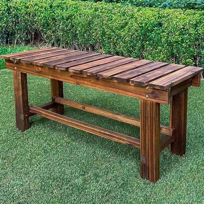 Outdoor Garden Bench, 2-Person Wood Patio Bench Weatherproof Outdoor Backless...