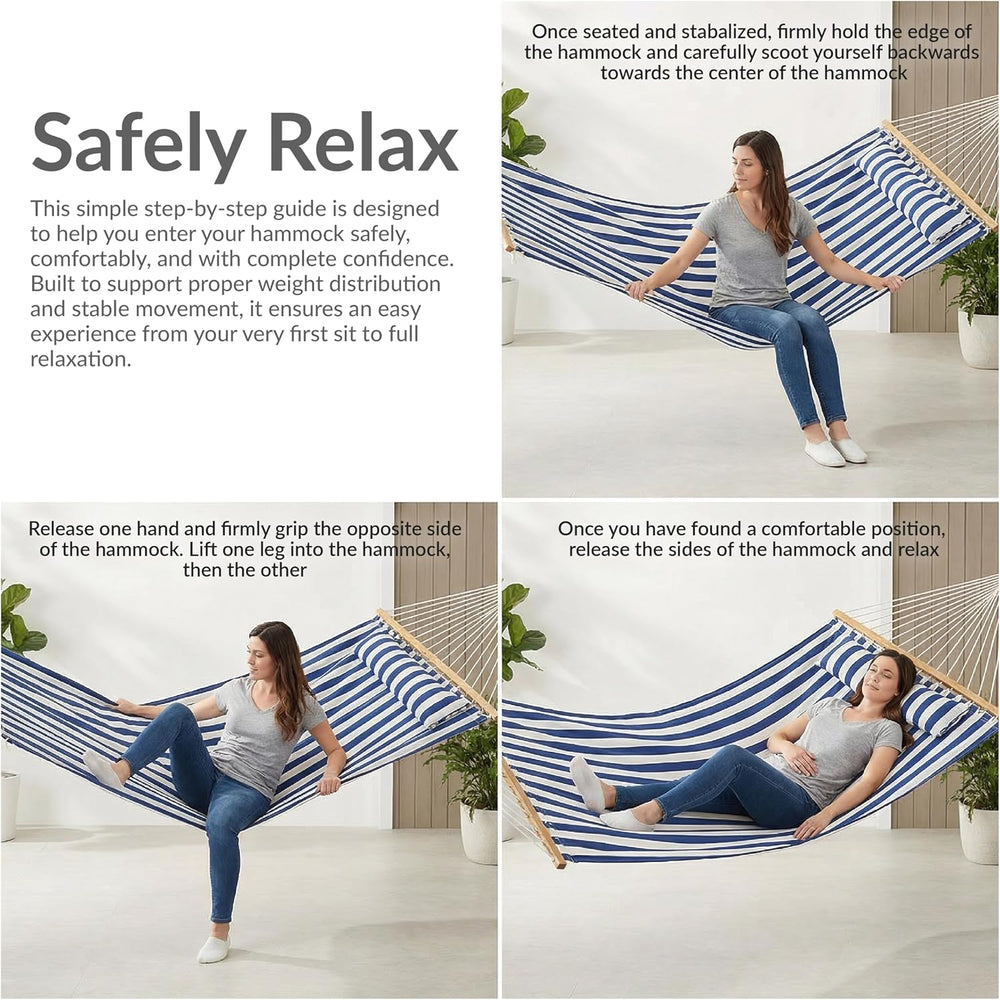 Sunnydaze Quilted Double Hammock for Outside with Pillow, Caribbean Stripe