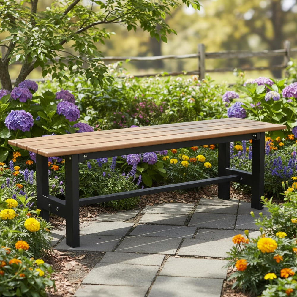 Tangkula 47 Inch HDPE Outdoor Bench Backless, Patio Garden Dining Bench with ...