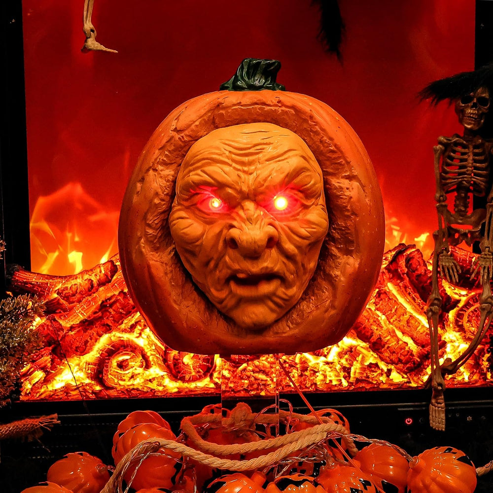 Scary Animated Pumpkin Decor for Halloween Haunted House (Orange)