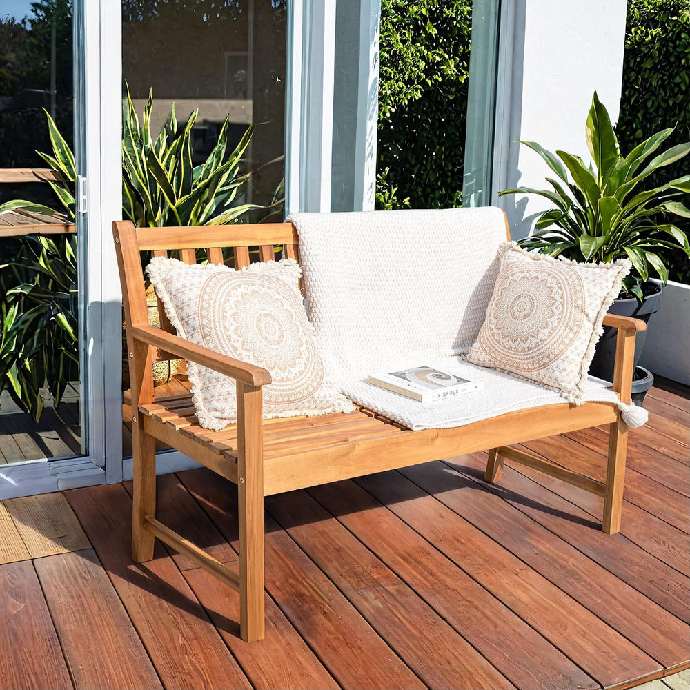 Greesum Patio Loveseat Acacia Furniture Conversation Set w/Foldable Small Tab...