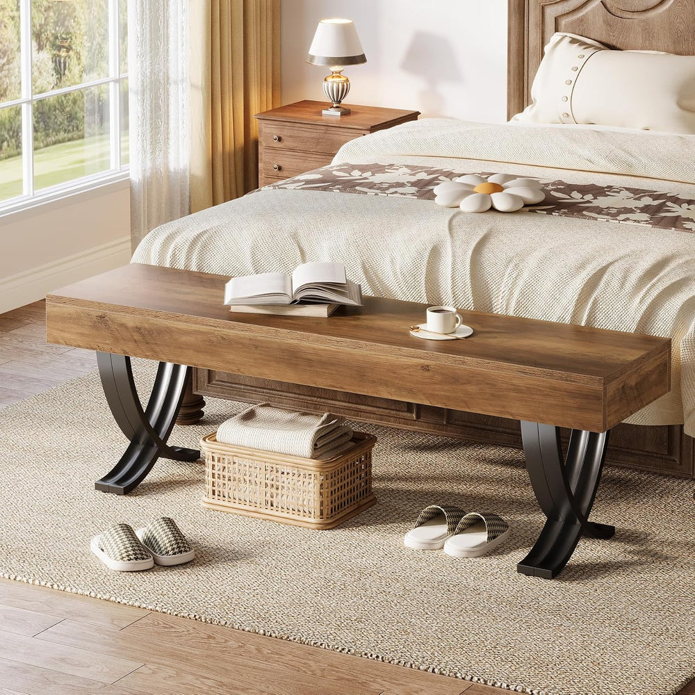 Tribesigns Entryway Shoe Bench, 55-Inch Wooden Shoe Bench with Metal X-Shaped...