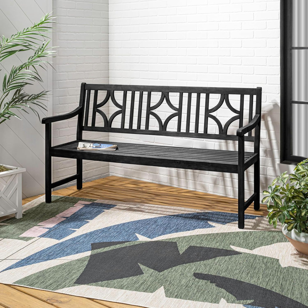 JONATHAN Y Sloane 59" Ogee Diamond Back Acacia Wood Outdoor Bench, Black