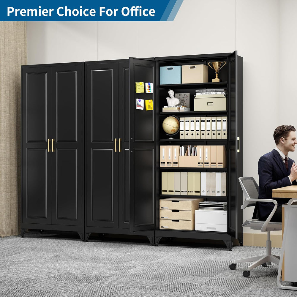 75" Black Metal Storage Cabinet with Doors, Heavy Duty