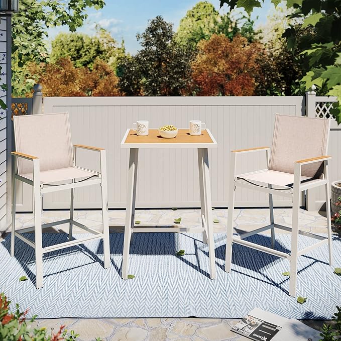 LAUSAINT HOME 3-Piece Patio Bar Set, All Weather Textilene Bar Height Table a...