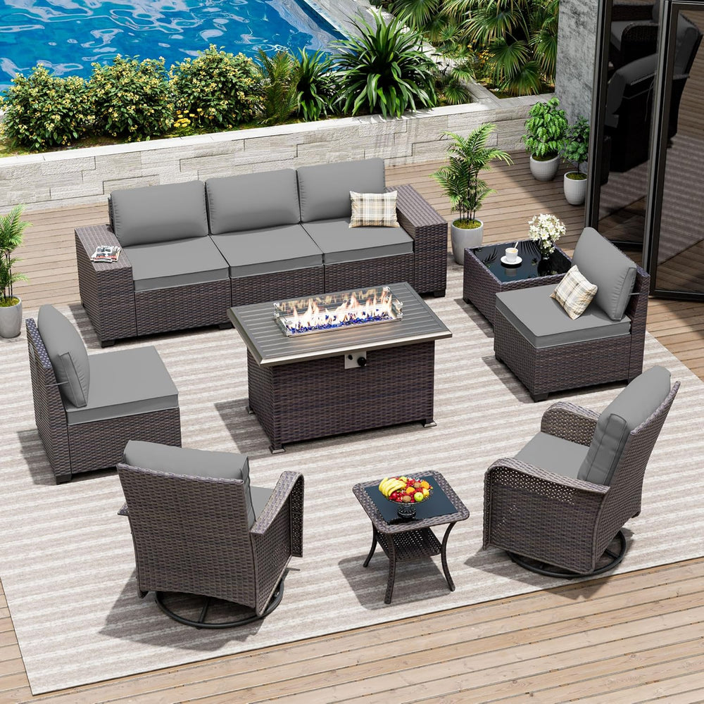 10 Pieces Patio Furniture Set with 2 Swivel Chairs Patio Furniture Outdoor Se...
