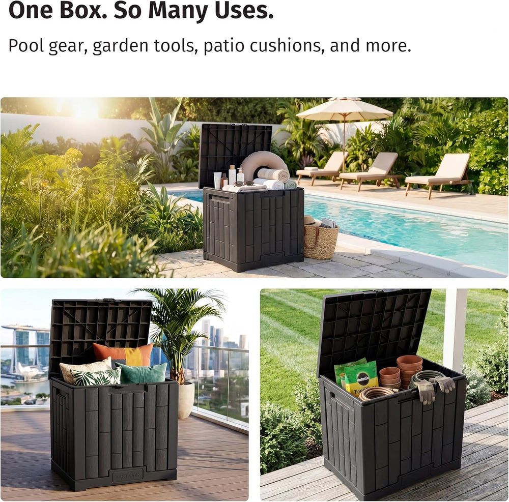 EAST OAK 31 Gallon Outdoor Storage Box, Waterproof Deck UV-Resistant Resin Bi...