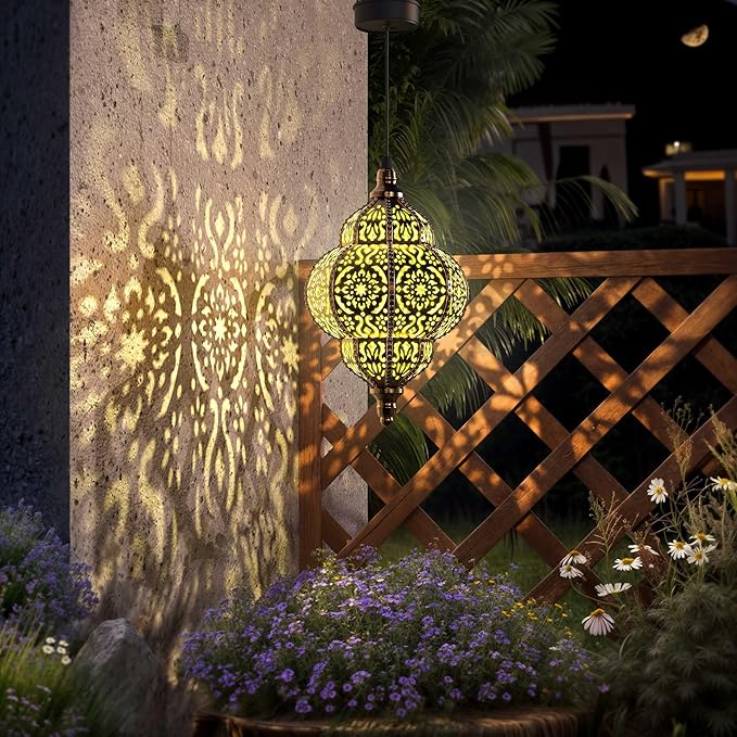 Hanging Solar Lights Outdoor Garden Decor Solar Lantern Waterproof Plastic Mo...