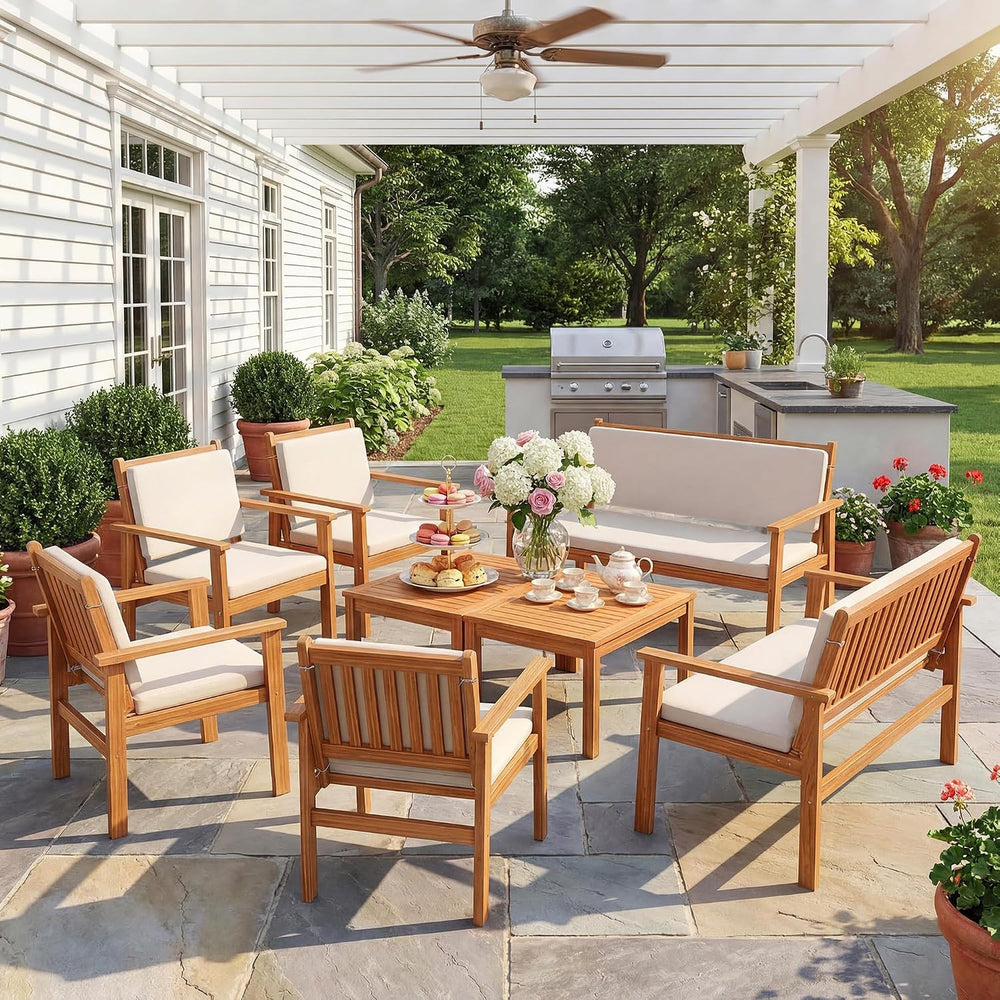 Devoko Patio Set 8 Pieces Acacia Wood Outdoor Furniture (Natural)