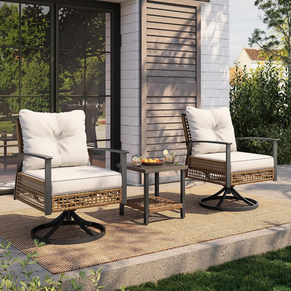 LAUSAINT Home 3 Pieces Rocking Bistro Set, Wicker Patio Bistro Set with 2 Roc...