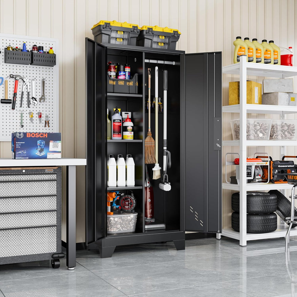 VASAAOSD 61" Broom Closet Storage Cabinet, Metal Garage Utility Cabinets