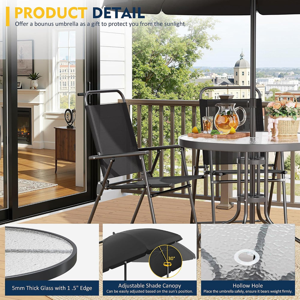 Shintenchi 6 Piece Patio Dining Set with Umbrella, Outdoor Furniture Set with...