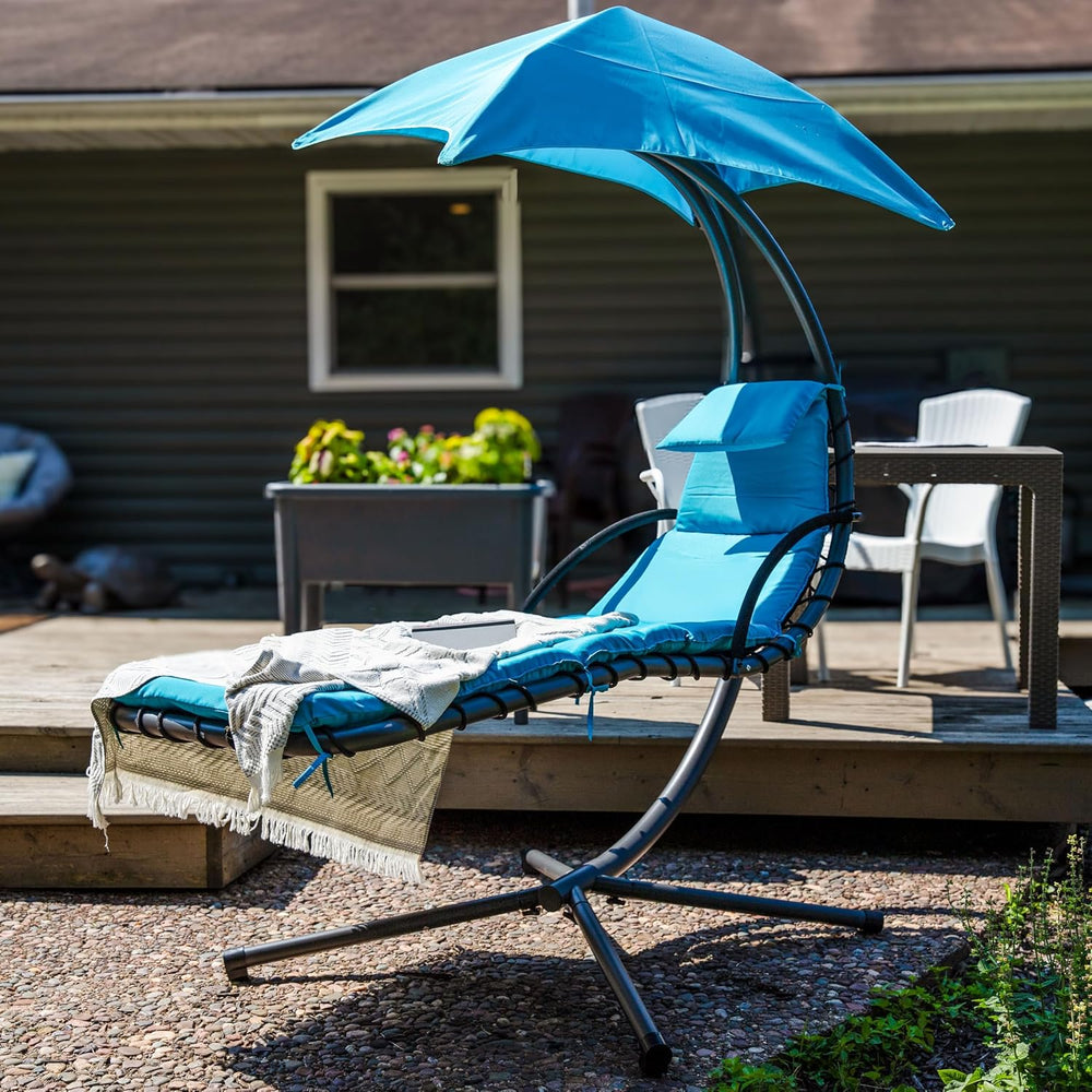 Sunnydaze Floating Chaise Lounger Swing Chair with Umbrella Canopy - Curved S...