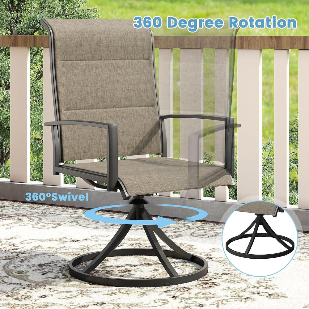 DIFY 3pc Outdoor Dining Set, 27.6" Square Table & Padded Swivel Chairs