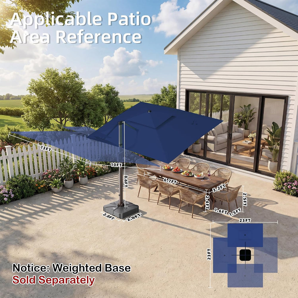 Deconk 10' X 13 'Patio Umbrella with LED Light Outdoor Cantilever Umb...