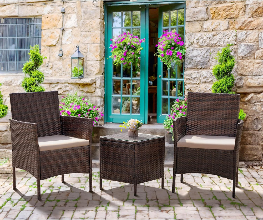 Flamaker Patio Furniture Set 3 Pieces All-Weather Rattan Outdoor Furniture Pa...