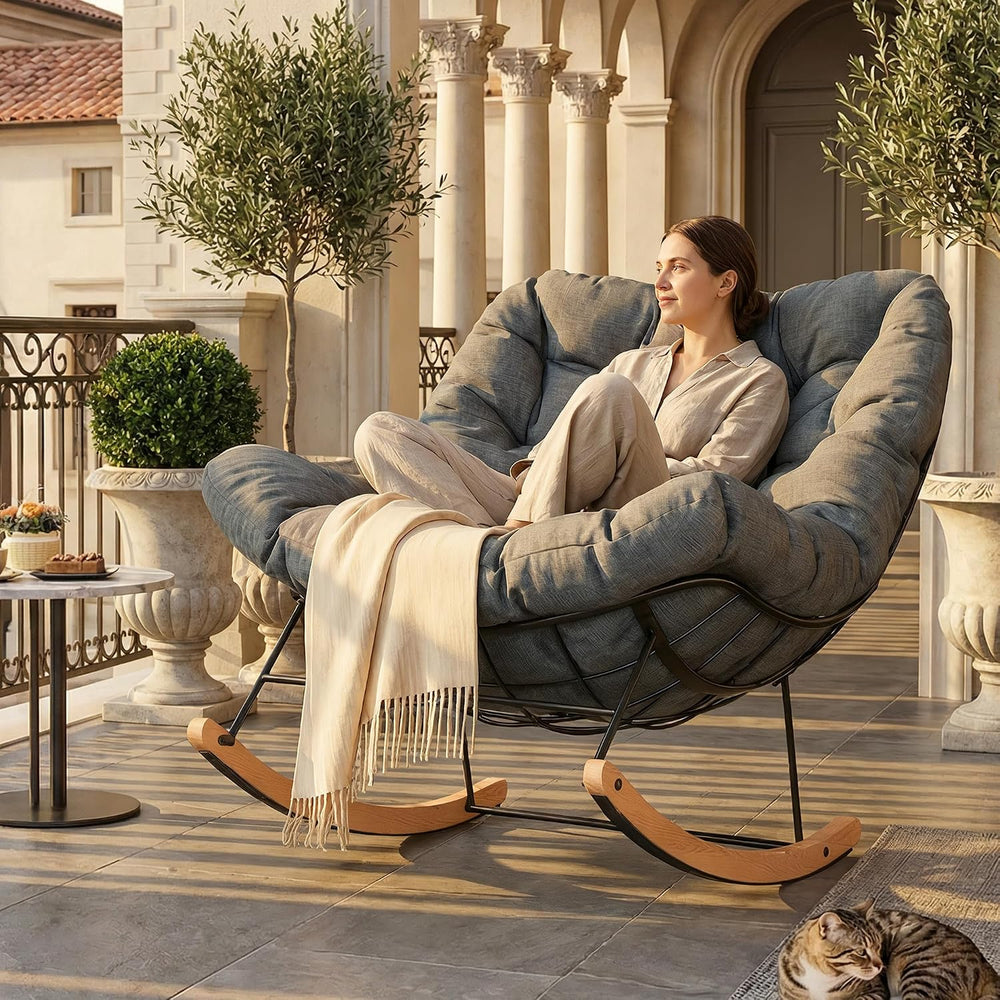 FLEXISPOT Oversized Outdoor Rocking Chair with Thick Cushion, Grey