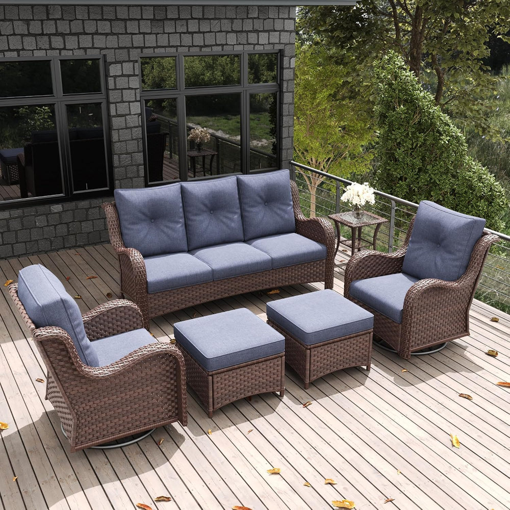 LayinSun 6 Pieces Outdoor Patio Furniture Set, Rattan Wicker Sectional Swivel...